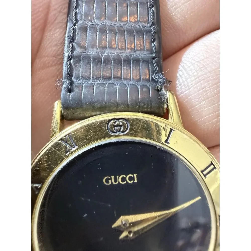 GUCCI Authentic 3000.2.M Quartz Men's Watch Gold Dial Vintage 33mm Swiss Repair